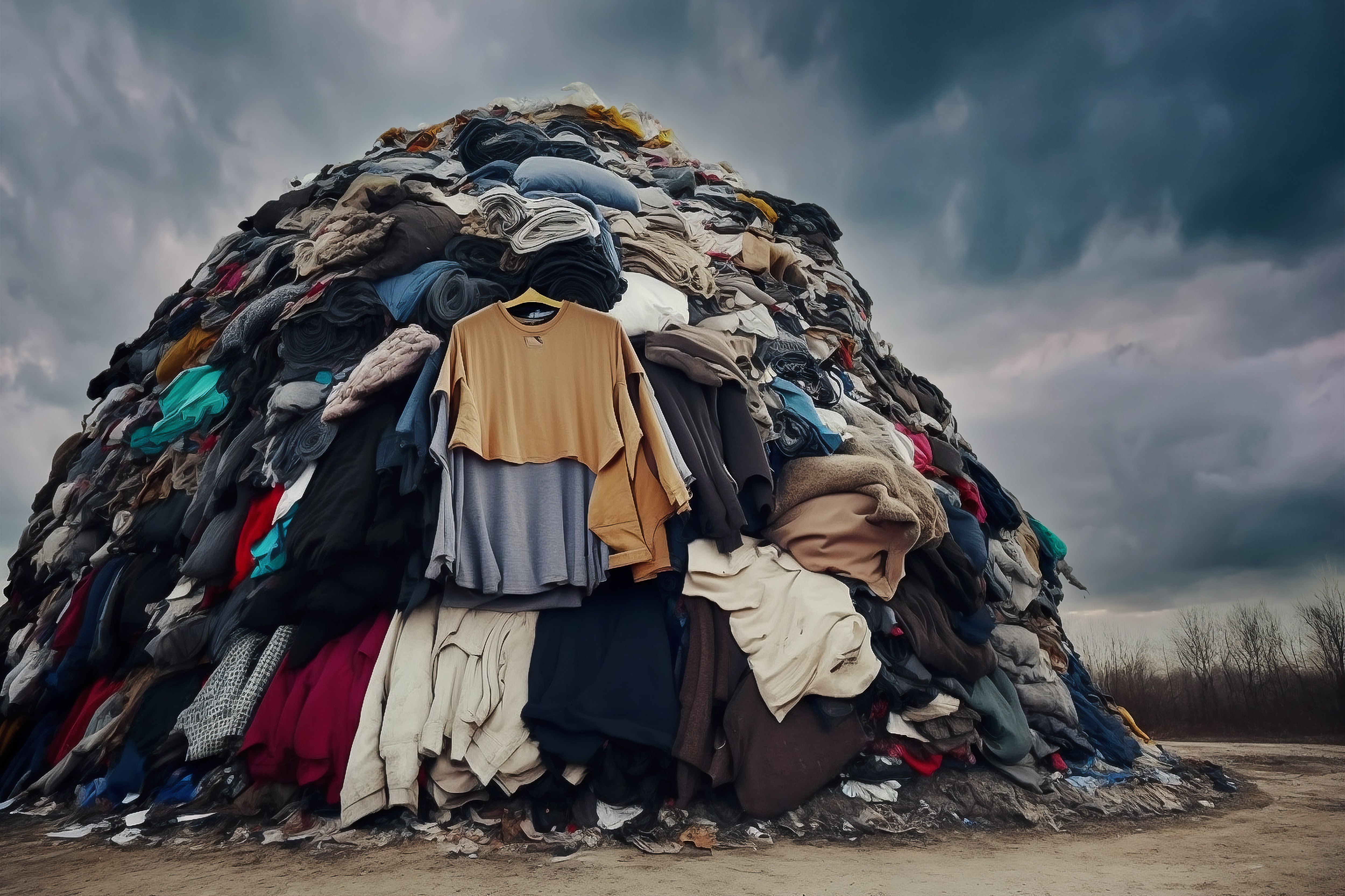 En hög med textil utomhus