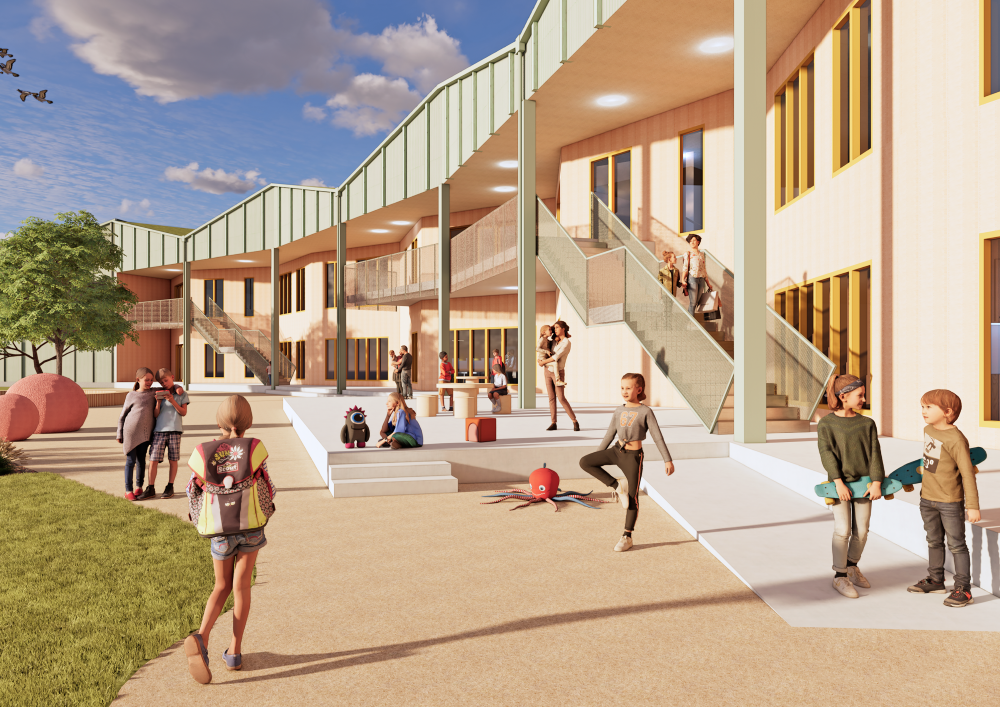 Visionsritning som visar hur den nya skolan kommer att se ut