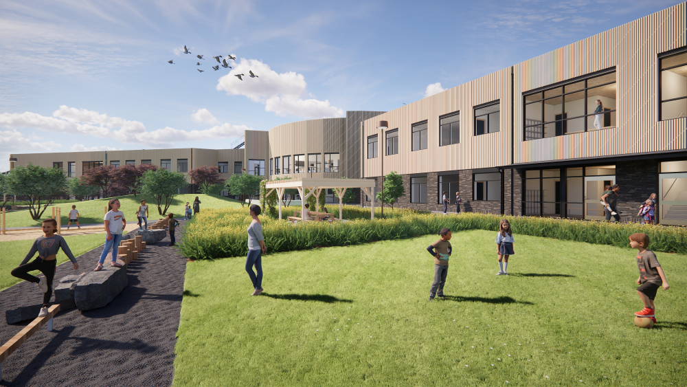 Visionsritning som visar hur den nya skolan kommer att se ut