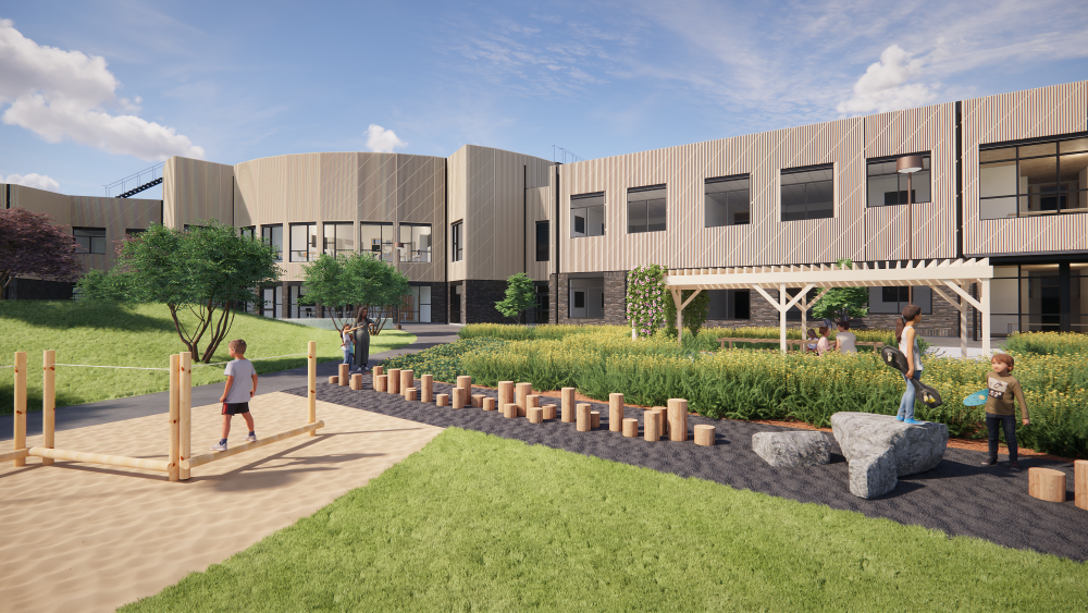 Visionsritning som visar hur den nya skolan kommer att se ut