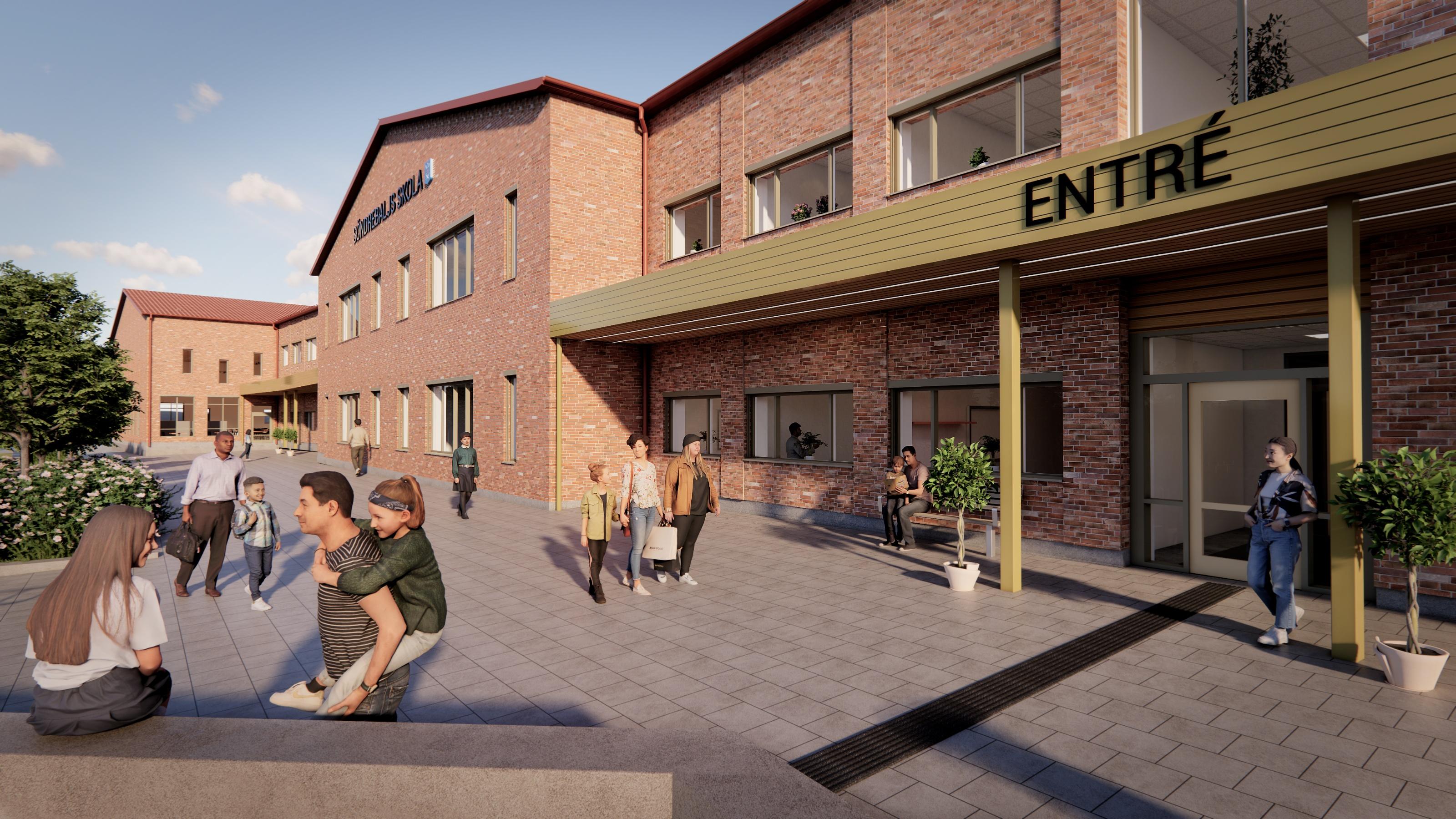 Rött tegelhus i två våningar